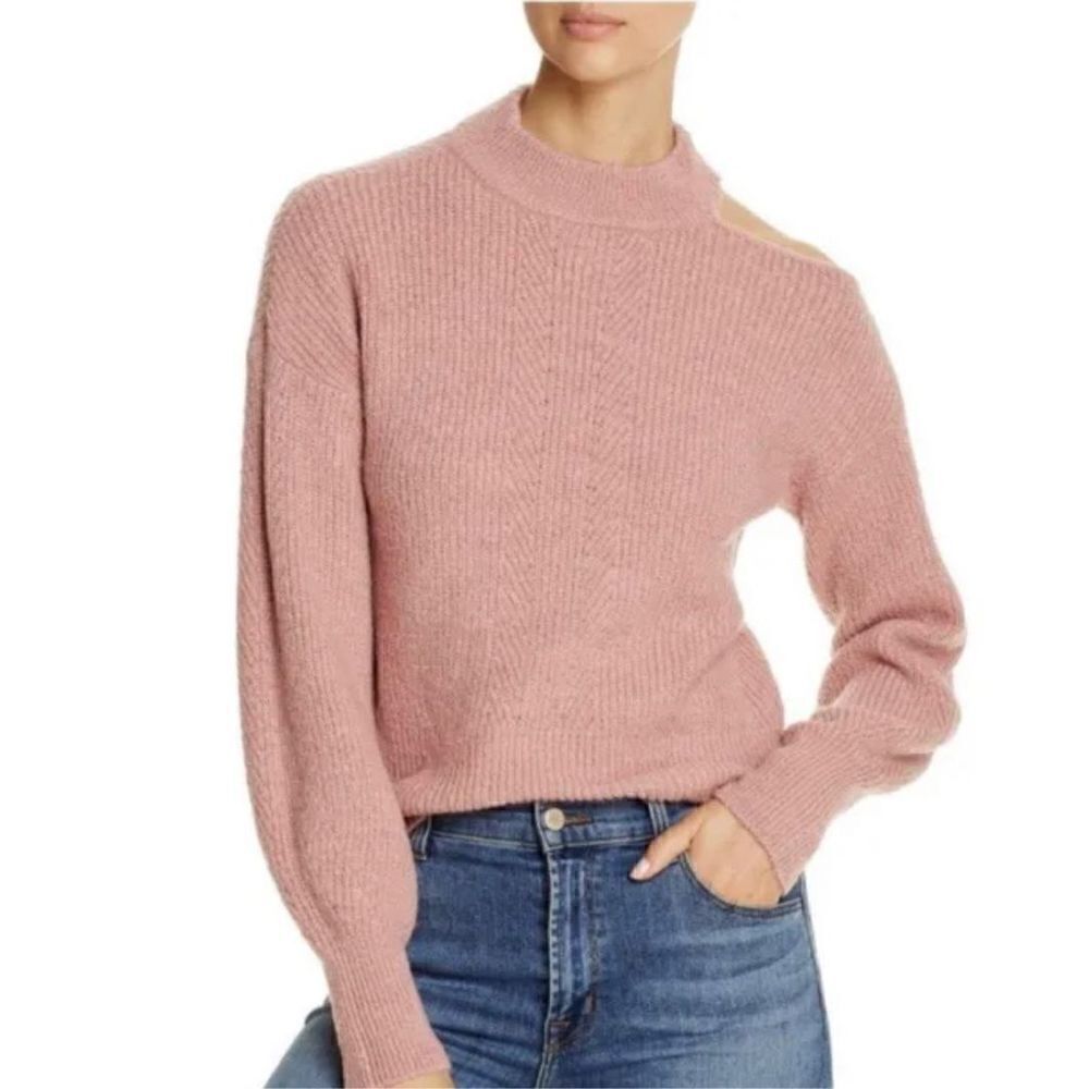 Design History Metallic Single Cold Shoulder Ribbed Sweater, Medium. Pink.